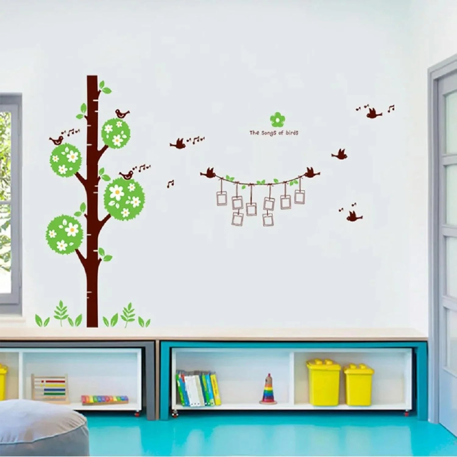 Sweet Memory Character Tree and Green Leafs of Nine Picture Frame and Two Birds for Home Wall  size 60x90 ay879