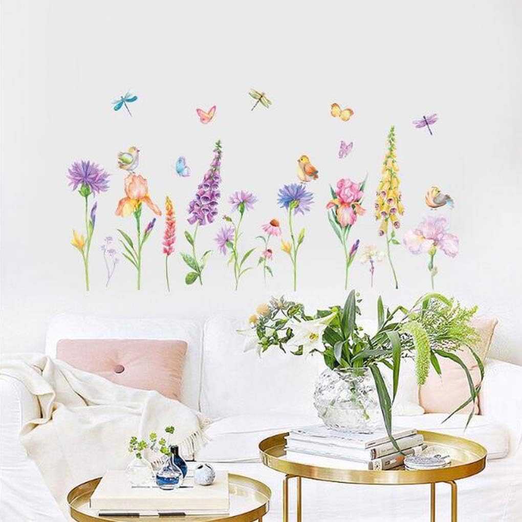 Tree Flowers Leaves Wall Stickers Removable Wall Decals Home Decor PVC Art Mural Baby Boys Girls Kids Bedroom Kitchen Room Decoration Wall Sticker (Wonderful Flowers Birds Butterflies Dragonflies)