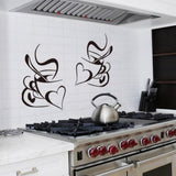 WINOMO 2 Pieces Coffee Cup Wall Stickers Removable DIY Vinyl Heart Wall Sticker for Kitchen Living Room Cafes Restaurant Wall Decoration Black size 20x45 nc125