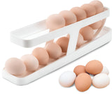 2 Tier Automatic Rolling Egg Holder for Refrigerator, Fridge Egg Dispenser Tray & Kitchen Egg Storage Rack