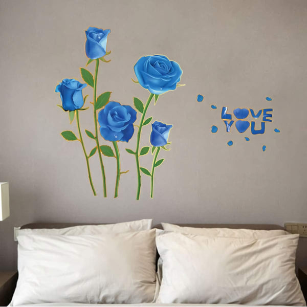 Sk6008 Blue Rose Flower Wall Stickers with Phnom Penh, Vinyl Waterproof Flower Wall Decals for Living Room, Bedroom, Office