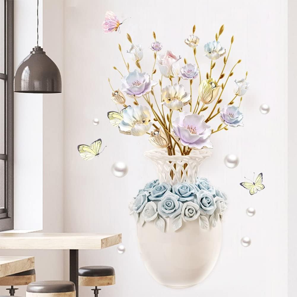 Three-dimensional vase wall stickers living room wall decoration stickers bedroom background wall self-adhesive wall flowers  GS9917  Size: 60x90cm