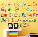 Hinleise Wall Stickers English Alphabet Letters Stickers Cute Cartoon Art Mural Decal for Kids Bedroom Nursery Classroom Early Education Removable Wall Decoration 45 60Cm