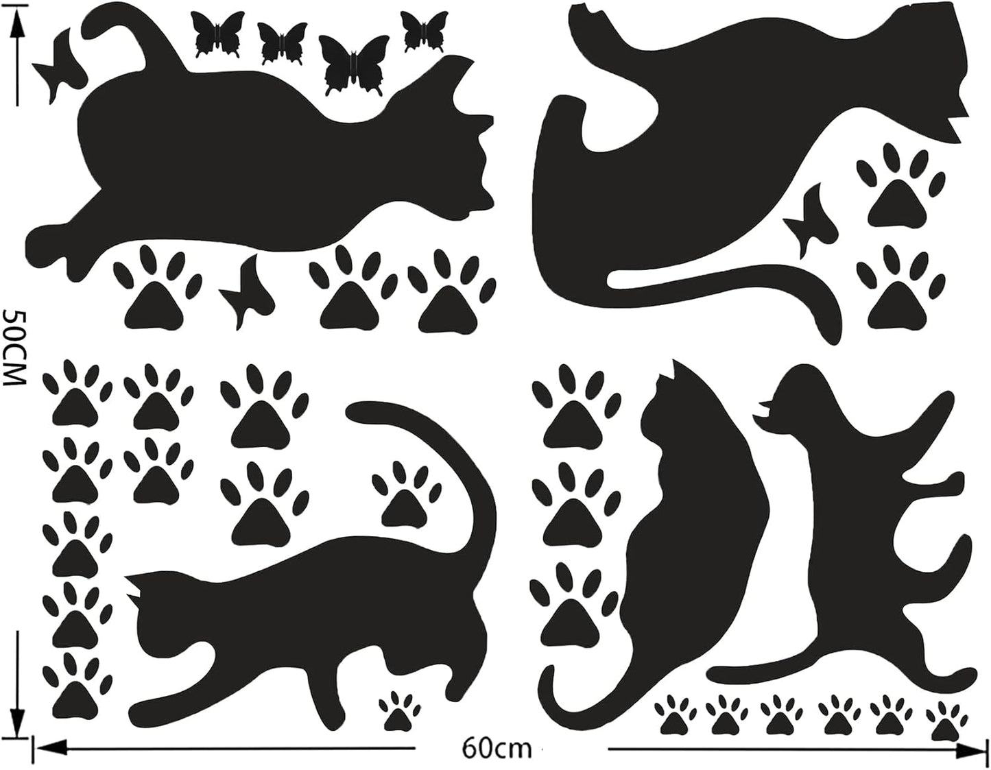 5 Pcs Black Cat Stickers Paw Patrol Party Wall Decal Butterfly Wall Decor, Removable Art Vinyl Door Decal Wallpaper for Family Bedroom Living Room Home Decorations size  30x60cm Nc1041