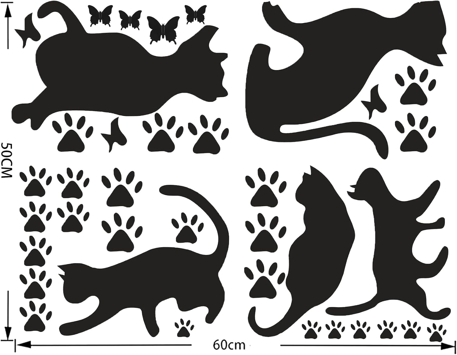 5 Pcs Black Cat Stickers Paw Patrol Party Wall Decal Butterfly Wall Decor, Removable Art Vinyl Door Decal Wallpaper for Family Bedroom Living Room Home Decorations size  30x60cm Nc1041