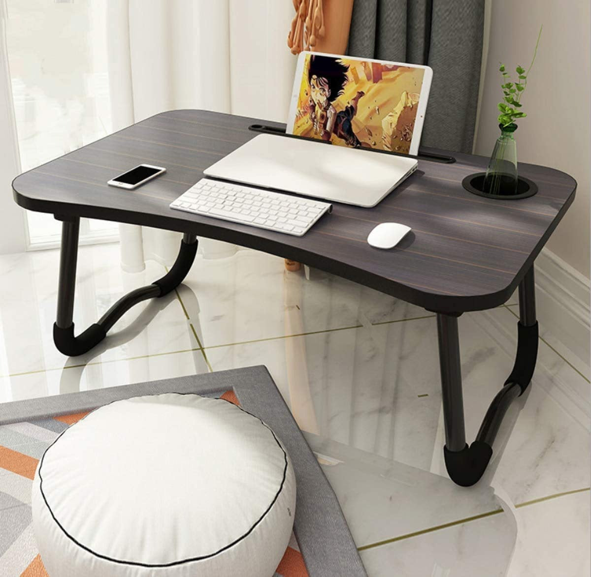Wooden Laptop Table - Laptop Stand - Floor Table - Laptop table - Drawing Desk - Bed Tray Table Fold-able - Table Notebook Stand Reading Holder - Study Table - Portable Desk - Random Color