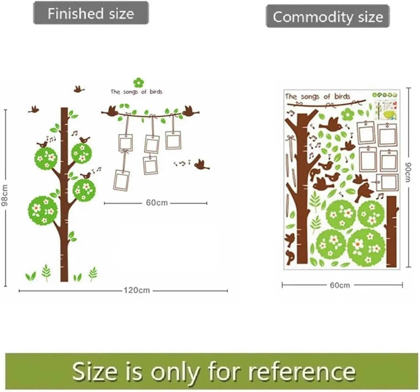 Sweet Memory Character Tree and Green Leafs of Nine Picture Frame and Two Birds for Home Wall  size 60x90 ay879