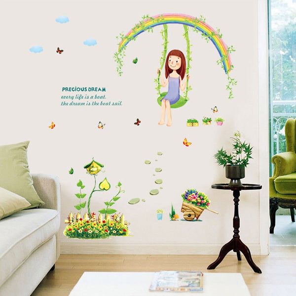 XLs7083 Swing Girl Wall Stickers For Bedroom Living Room Home Decor Pvc Removable
