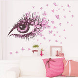 Zy066 BIBITIME Beautiful Butterflies Wall Art Long Eyelashes Eye Vinyl Sticker for Bedroom Heart Decor Couple Lovers Living Room