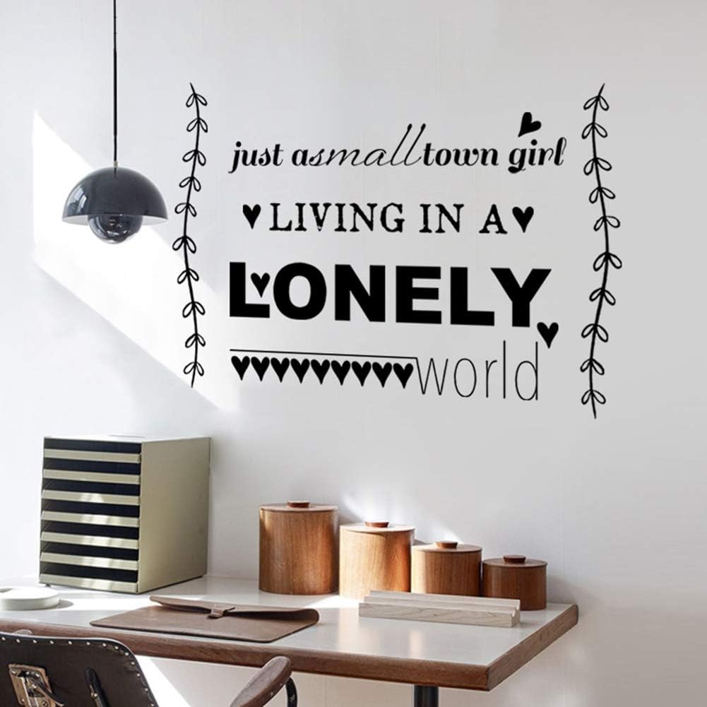 Olive Branch Wall Quotes English Saying"Just a small town girl living in a LONELY world" Heart Inspirational English sticker Lettering Vinyl Stickers for Bedroom