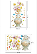 Flower  jojoz Wall Stickers, Embossed Vase Colored Flower Bedroom Wallpaper, Creative Self-Adhesive Waterproof Bedside Bedroom Background Aesthetic Decor Vase GS9589 Size: 60x90 cm