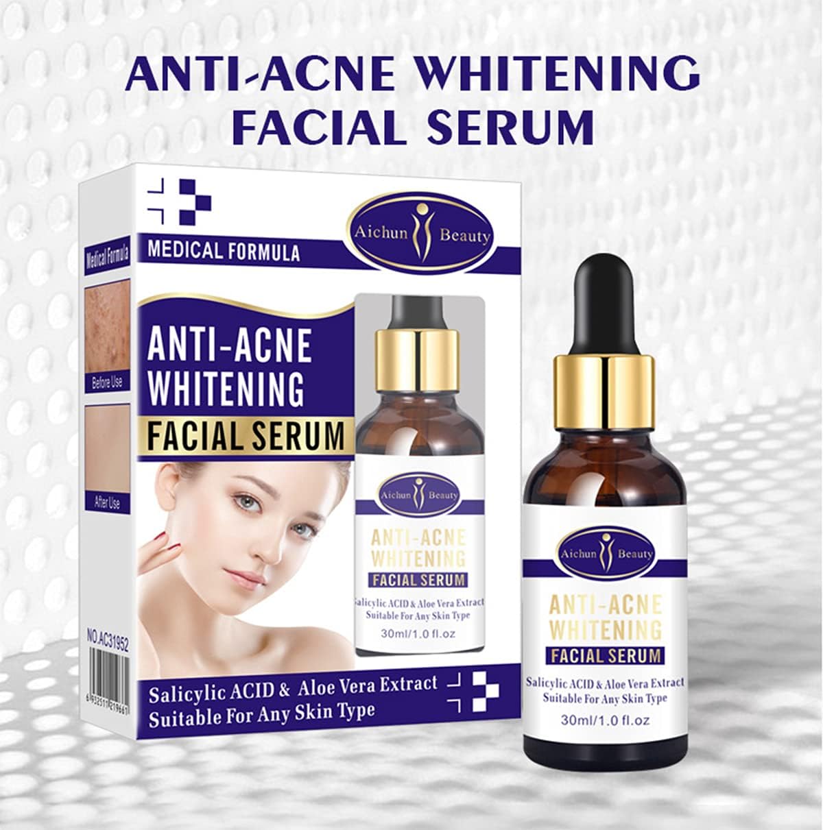 Aichun Beauty Anti - Acne Whitening Facial Serum Aloe Vera Extract Salicylic Acid Repairs Damaged Skin | 30ml