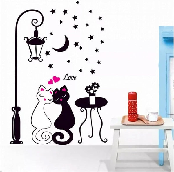 Cat Wall Sticker For Kids Room Lamp and Butterflies Stickers Decor Decals DM570099