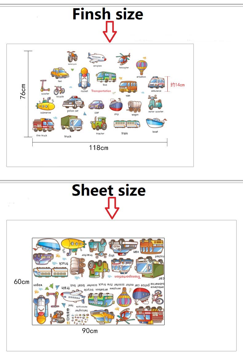 Amaonm Removable Kids Room Wall Stickers Murals Transportation and Name Wall Decals DIY Bus Train Rocket Truck Wall Decor for Baby Children Bedroom Boy and Girl Nursery Room Classroom Living Room size 60x90  hm92024