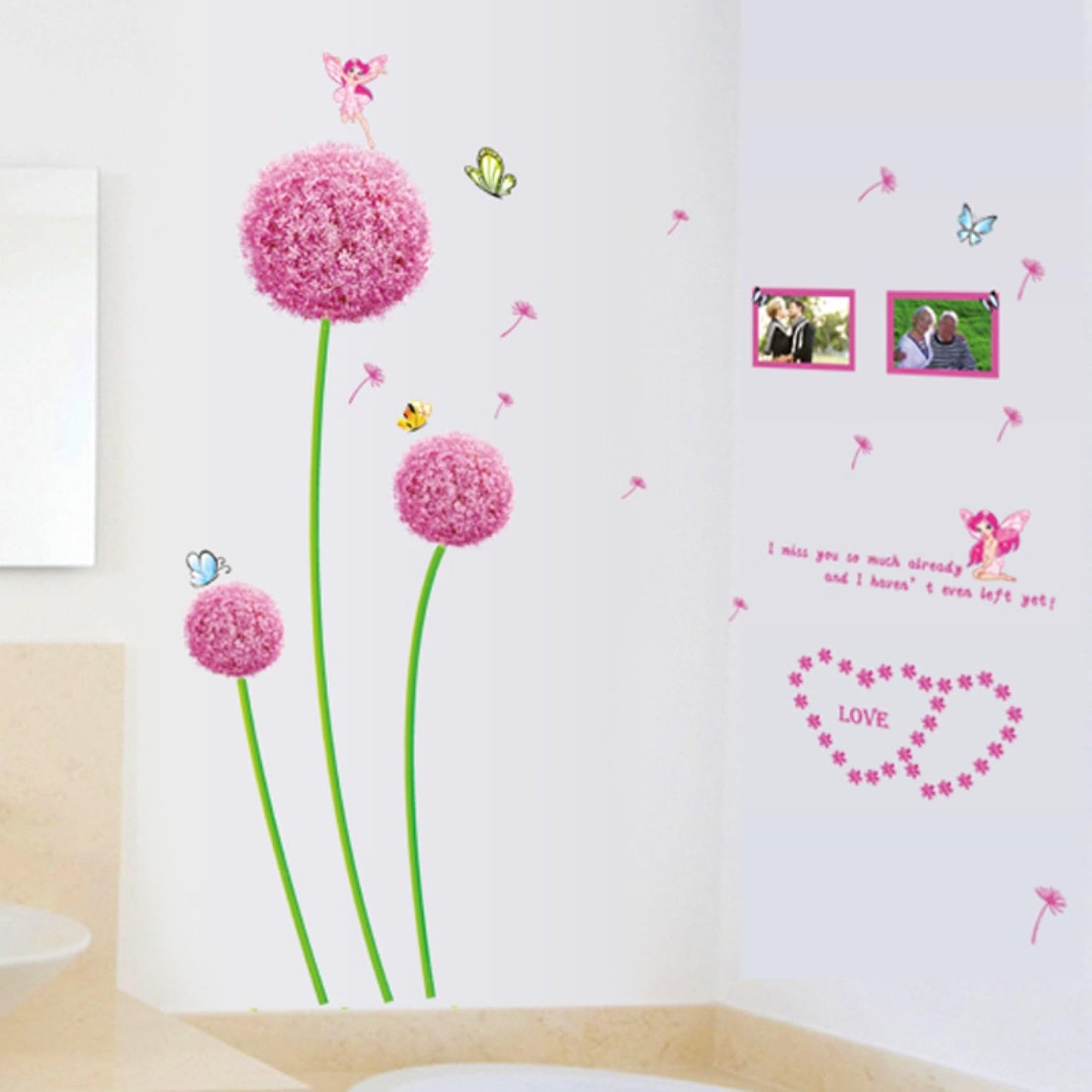 Indian Royals Pink Dendelion Flower Design Self Adhesive PVC Vinyl Wall Sticker size 45x60 ay6006b