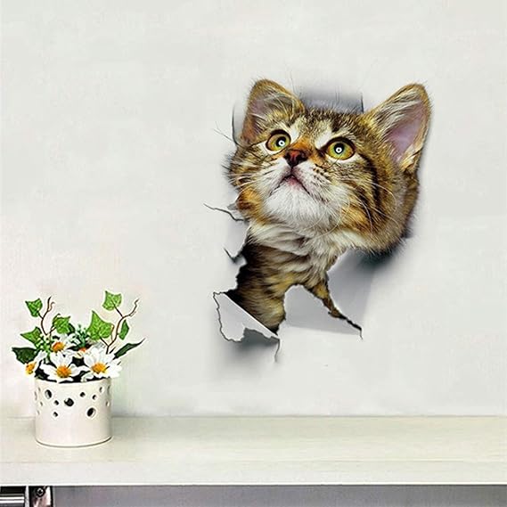 3D Hole Pop Out Cat Vivid Smashed Toilet Decal Wall sticker Bathroom Kicthen Decorative Decals Animals Poster PVC size 20x20cm dz2001