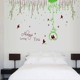 Wall Sticker English Letters Rural Green Leaves Birds Paper Home Decal Removable Wall Vinyl Living Room Bedroom PVC Art Picture Murals DIY Stick for Adults Teens Kids Nursery Baby