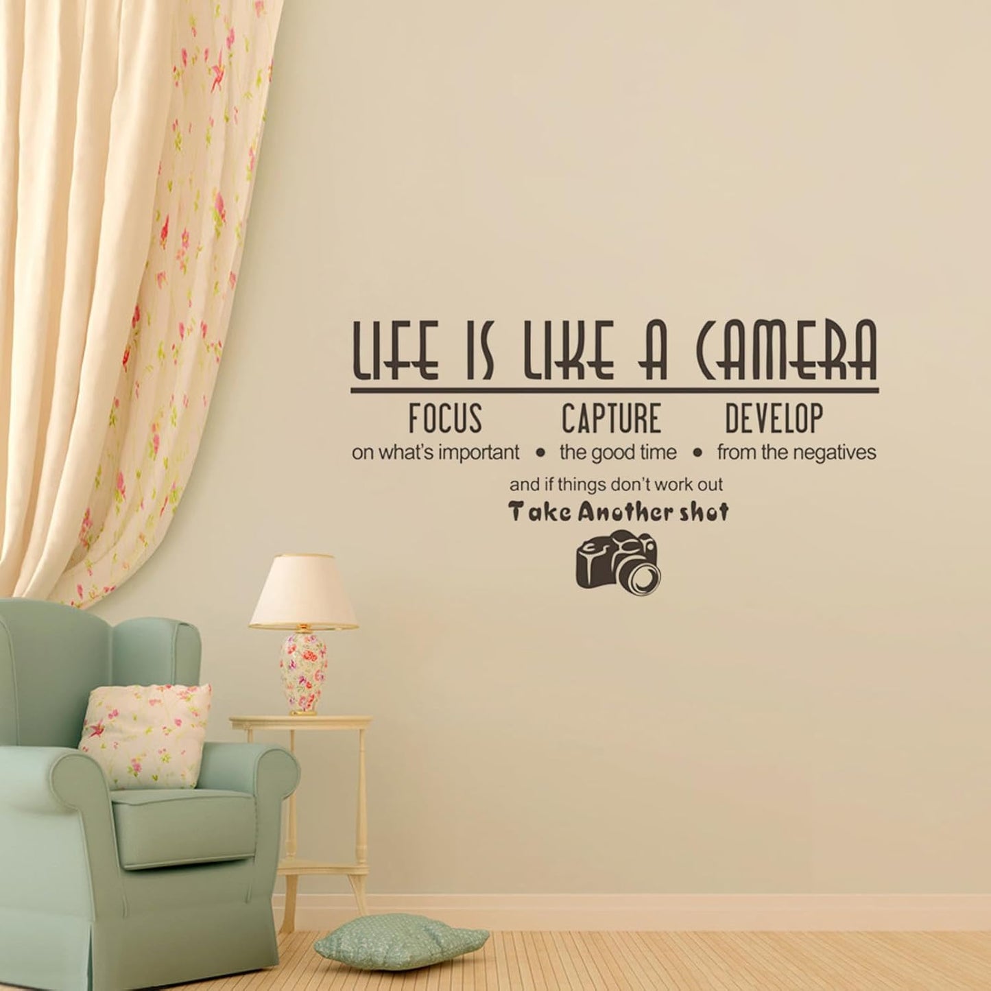 Wall Sticker, Art Life is Like a Camera Wall Stickers Decals, Vinyl Decal Photography Quote Motivational Removable Wall Decor for Bedroom Living Room, size  30x50 dzr20002
