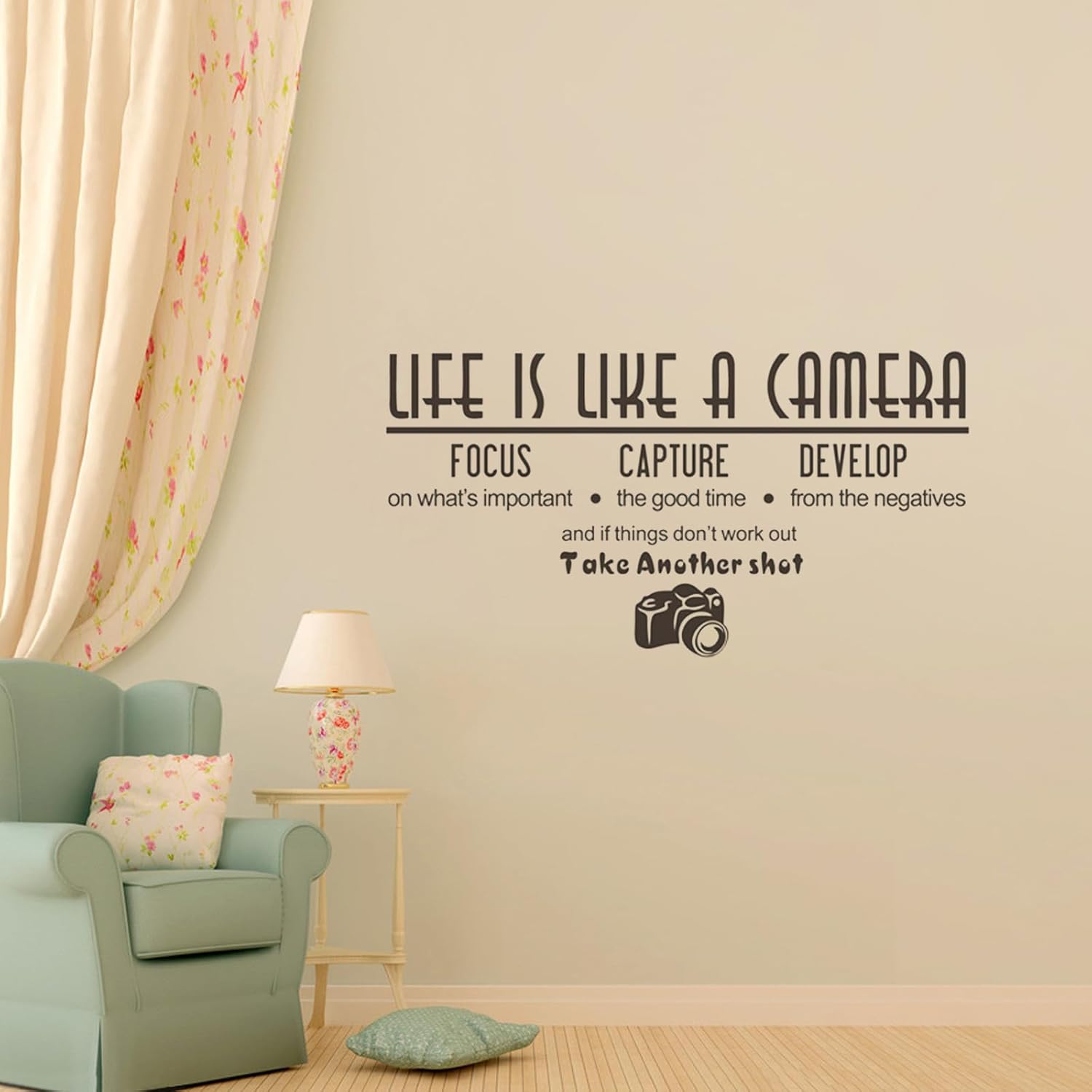 Wall Sticker, Art Life is Like a Camera Wall Stickers Decals, Vinyl Decal Photography Quote Motivational Removable Wall Decor for Bedroom Living Room, size  30x50 dzr20002