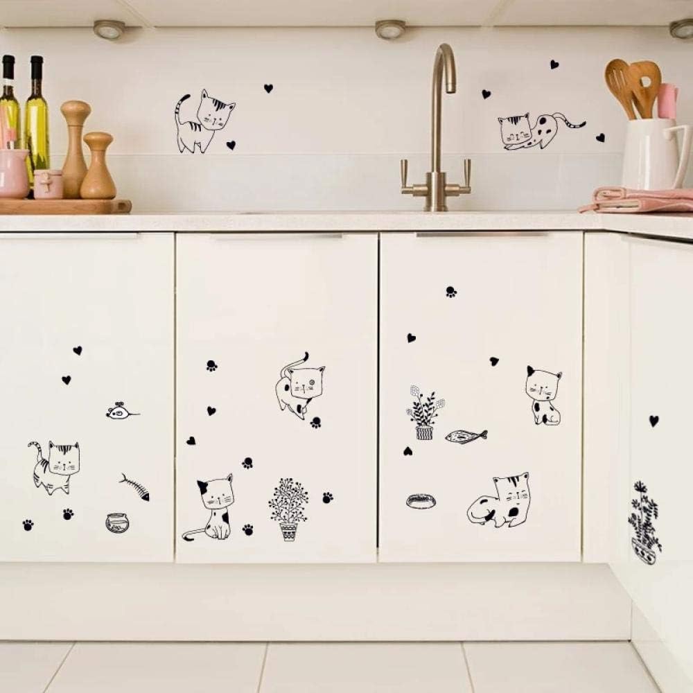 77 x 56 cm Beautiful Cats Kitchen Decoration Cartoon Black Cat Wall Sticker DIY PVC Vinyl Decorative for Walls Art Wall Stikers size 30x60 sk36005