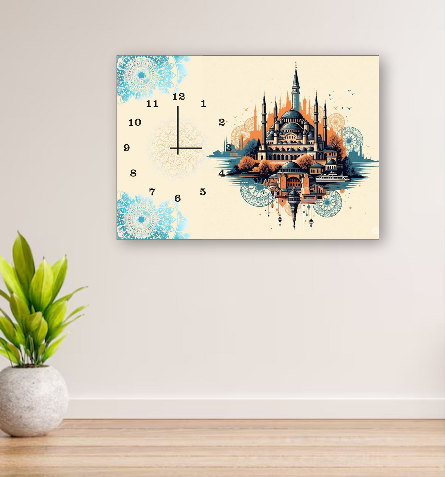 Modern Digital Printed Wall Clock 12x16 inch Wooden Frame for Home Office