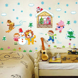 Winter Snow Animals Skiing Children Snowman Wall Stickers Kids Room Bedroom Kindergarten Removable Kids Playing Game Stickers