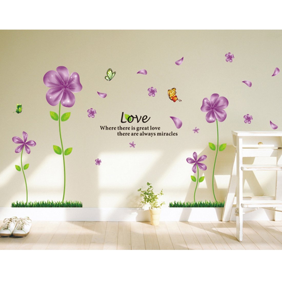Wall Decal Love Flowers Butterflies English Letters Home Sticker Paper Removable Living Dinning Room Bedroom Art Picture Murals DIY Stick Girls Boys Kids Nursery Baby Decoration size 45x60 ay650b