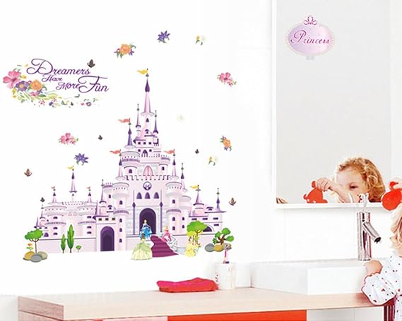 Cartoon Castle Wall Decal Home Sticker Paper Removable Living Room Bedroom Art Picture DIY Mural Girls Boys Kids Nursery Baby Playroom Decoration  size 60x90  df5079