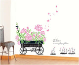 DM570049 Gardens Theme Adhesive Rooms Walls Vinyl DIY Stickers / Murals / Decals / Tattoos / Transfers With Wheelbarrow And Pink Flowers By VAGA