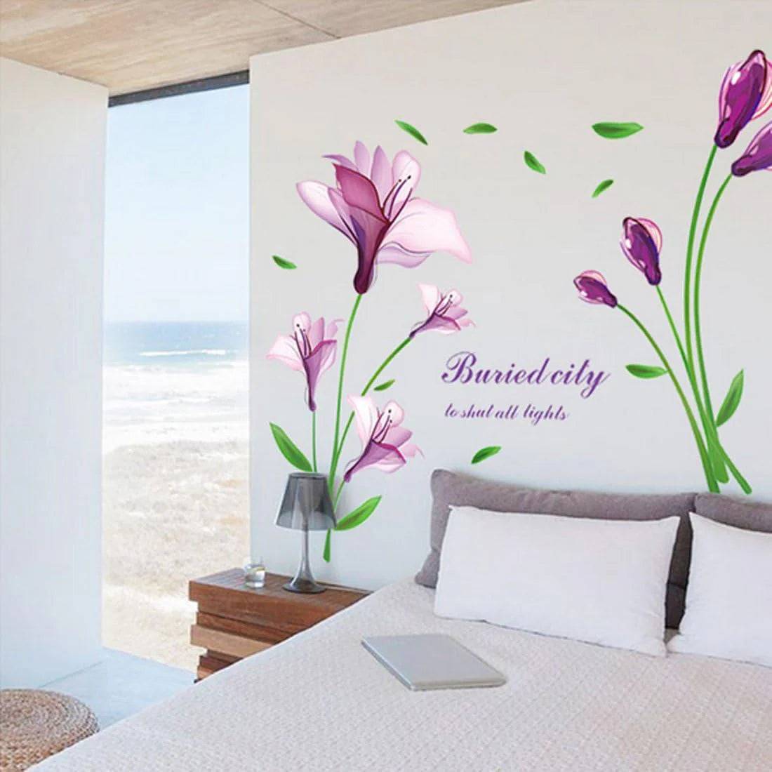 Shiny Purple Flower Wall Sticker | Buy This Elegant Floral Room Decor | YASH845  saize 60x90 dlx6012