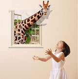 Wall Sticker 3D Animal Removable Wall Decals, Giraffe Creative Window Decal for Kids Room Living Room Decor size 60x90  xh0786c