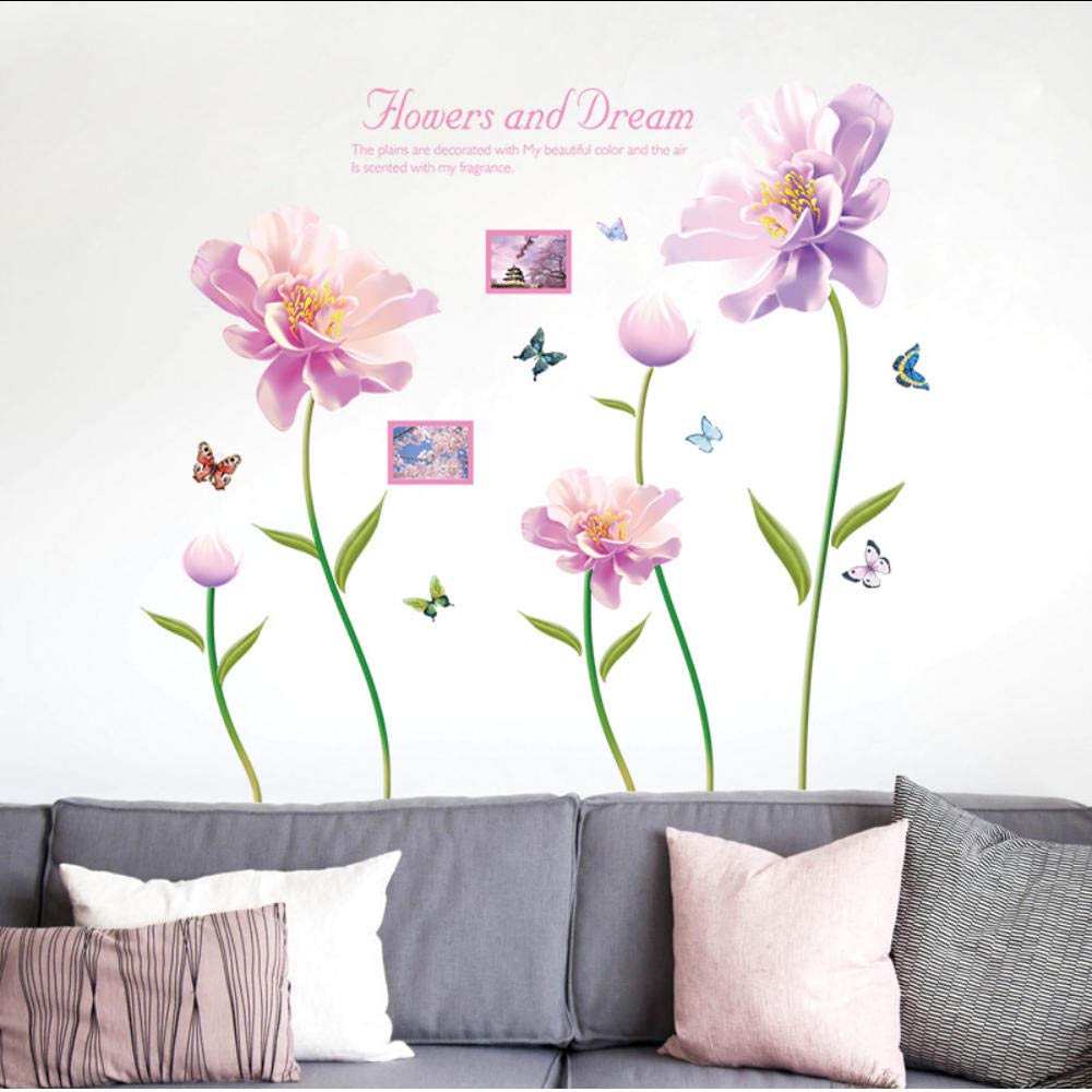 Wall Stickers Murals Photo Frame Flower Wall Stickers Large Pink Flowers Home Decor Bedroom Vinyl DIY Wall Decals Lovely Rooms Decoration