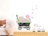 Ay705 Gardens Theme Adhesive Rooms Walls Vinyl DIY Stickers / Murals / Decals / Tattoos / Transfers With Wheelbarrow And Pink Flowers By VAGA