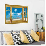Oulensy 3D Window Scenery Beautiful Sea Beach View wall sticker fake window poster decorative poster Home Decor Vinyl Art Decal Mural  size 60x30  ncs0026  Wall Decor Sticker