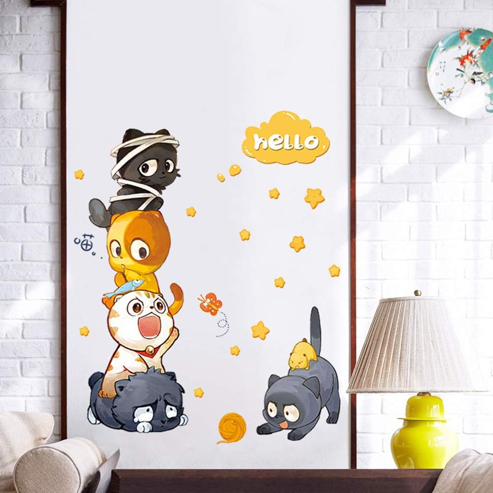 Cartoon Animals Wall Stickers DIY Children Mural Decals for Kids Rooms Baby Bedroom Wardrobe Door Decoration (Hello) size 60x90  xh9314