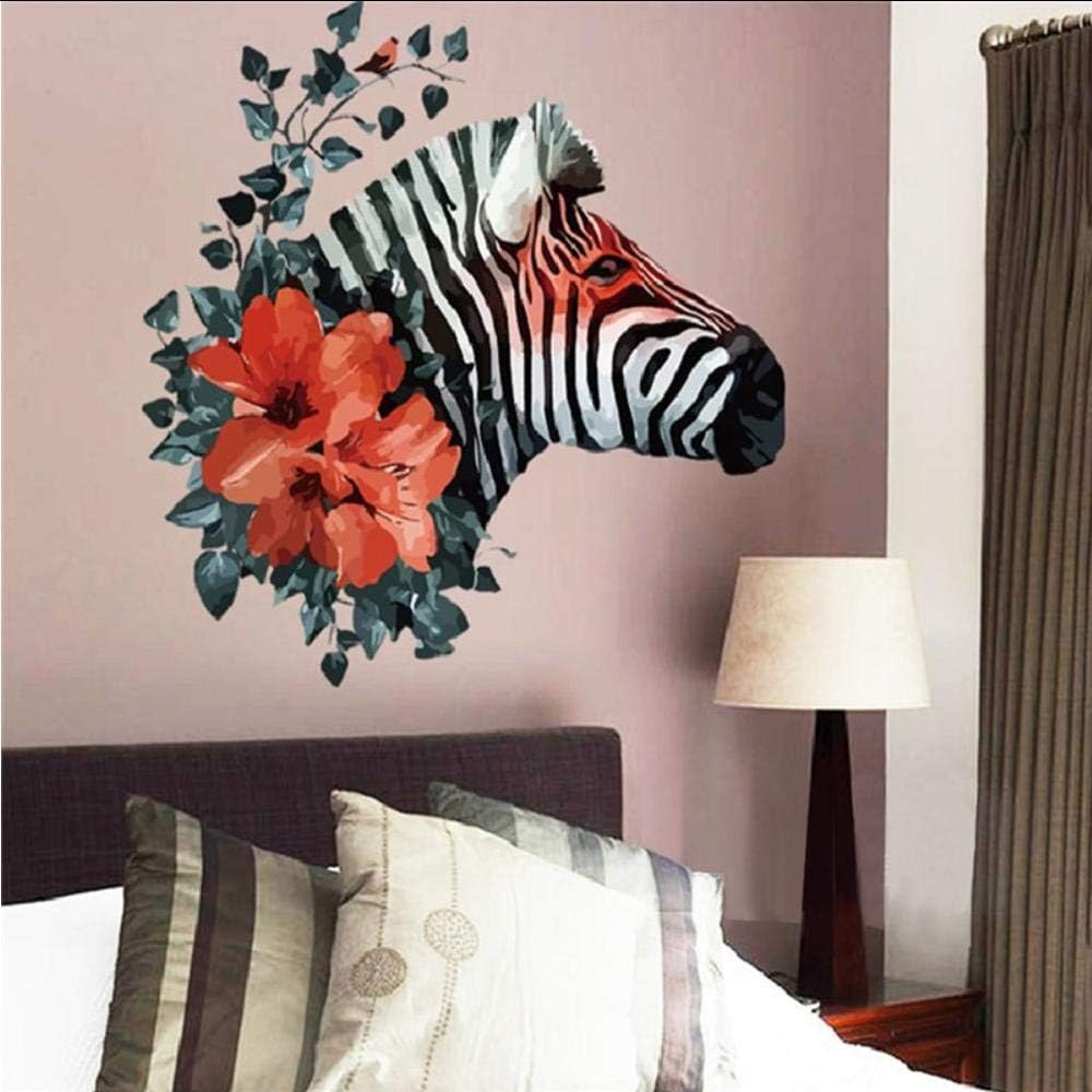 * Self Adhesive Wall Sticker Decorative DIY Decal Black Zebra Red Flower 3D Art Wall Stickers Bedroom Dining Living Room Wallpaper size 50x60