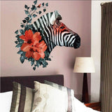 * Self Adhesive Wall Sticker Decorative DIY Decal Black Zebra Red Flower 3D Art Wall Stickers Bedroom Dining Living Room Wallpaper size 50x60
