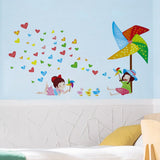 fashionbeautybuy Windmills Heart Shape Wall Sticker House Decal Removable Living Room Wallpaper Bedroom Kitchen Art Picture PVC Murals Sticks Window Door Decoration + 3D Frog Car Sticker 45x60 nc5183c