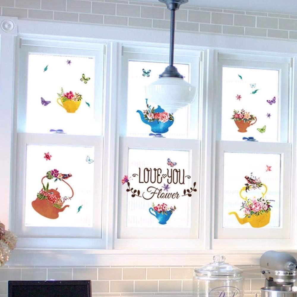 Wall Stickers, Hand Painted Flower Pots for Kids Rooms Children's Room Bedroom Bathroom Kitchen Window Home Decor Art Decal size 50x70 sk7105