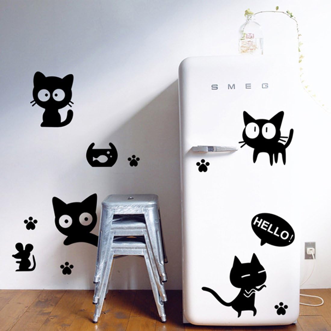 fashionbeautybuy Loverly Cats Wall Sticker House Decal Removable Living Room Wallpaper Bedroom Kitchen Art Picture PVC Murals Sticks Window size 50x60  nc6013