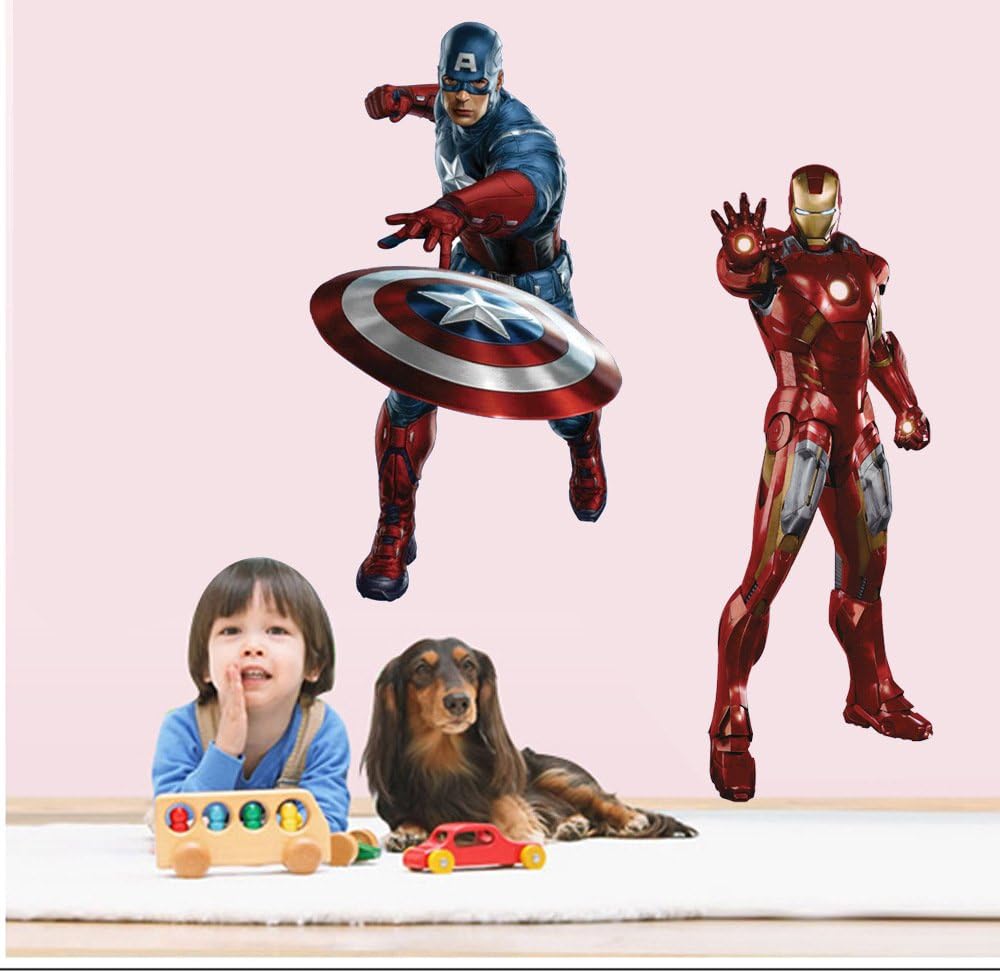 Superhero Wall Decals, 2 Pcs Large Waterproof Superhero Wall Kitchen Sticker Removable Decor Mural for Wall Bathroom Bedroom Living Room Kitchen size 50x70 ncs1440