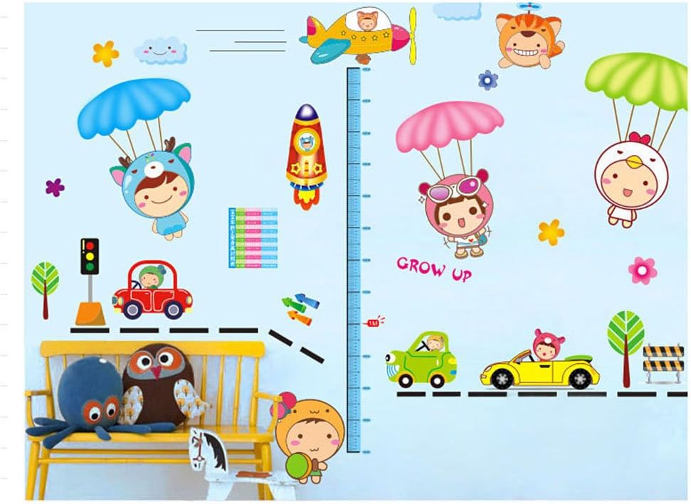 docooler Cartoon Cute Parachute Height Scale Measurement DIY Wall Wallpaper Stickers Art Decor Mural Kid's Child Room Decal size (70x50cm) xy8101