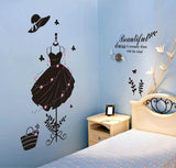 Wallpark Beautiful Black Dress Hat Bag High-Heeled Shoes Store Glass Showcase Removable Wall Sticker Decal, Living Room Bedroom Home Decoration Adhesive DIY Art Wall Mural size 50x70 xh0632c