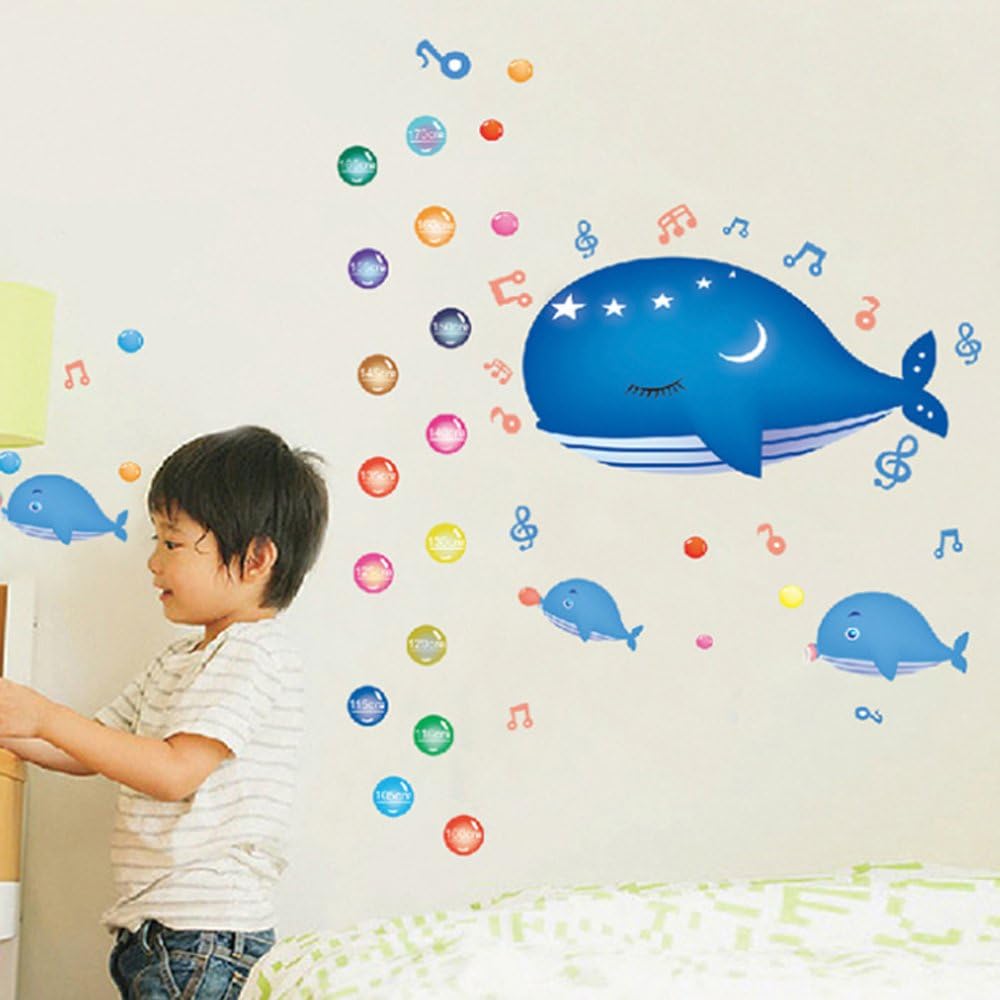 Cartoon Animals Growth Chart Wall Stickers Height Measurement Removable Wall Decals Home Decor Art Mural Baby Boys Girls Kids Bedroom Kitchen Room Decoration (Whale Height Measurement) size 50x70 ay7018