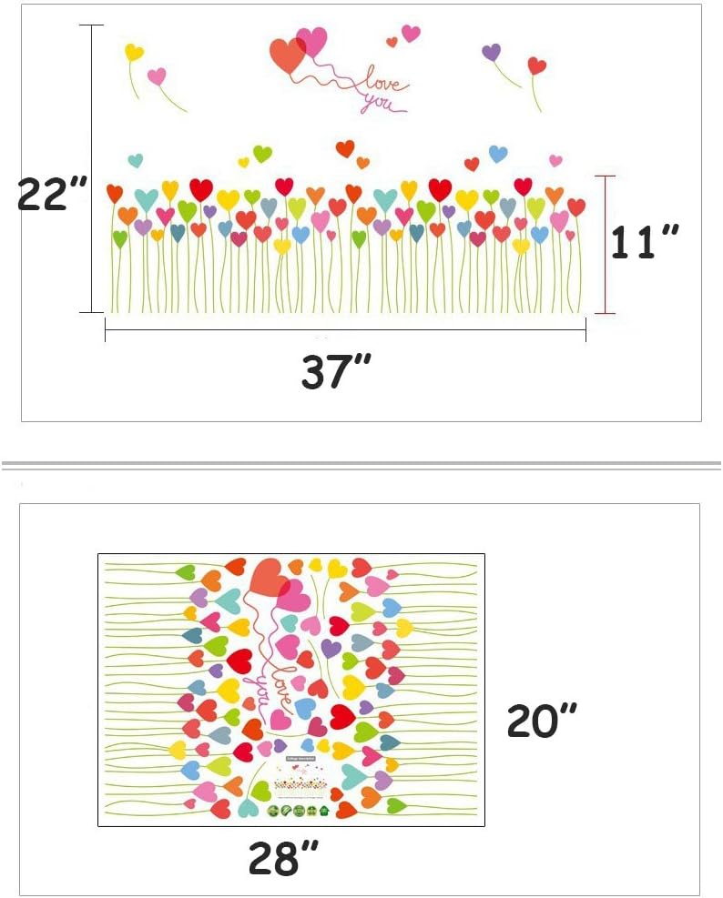 DNVEN 37 inches x 11 inches Love You Hearts Balloon Baseboard Stripe Window Glass Wall Decals Stickers Murals Removable Bedroom Nursery Kindergarten Children's Hospital size 50x70 sk7098