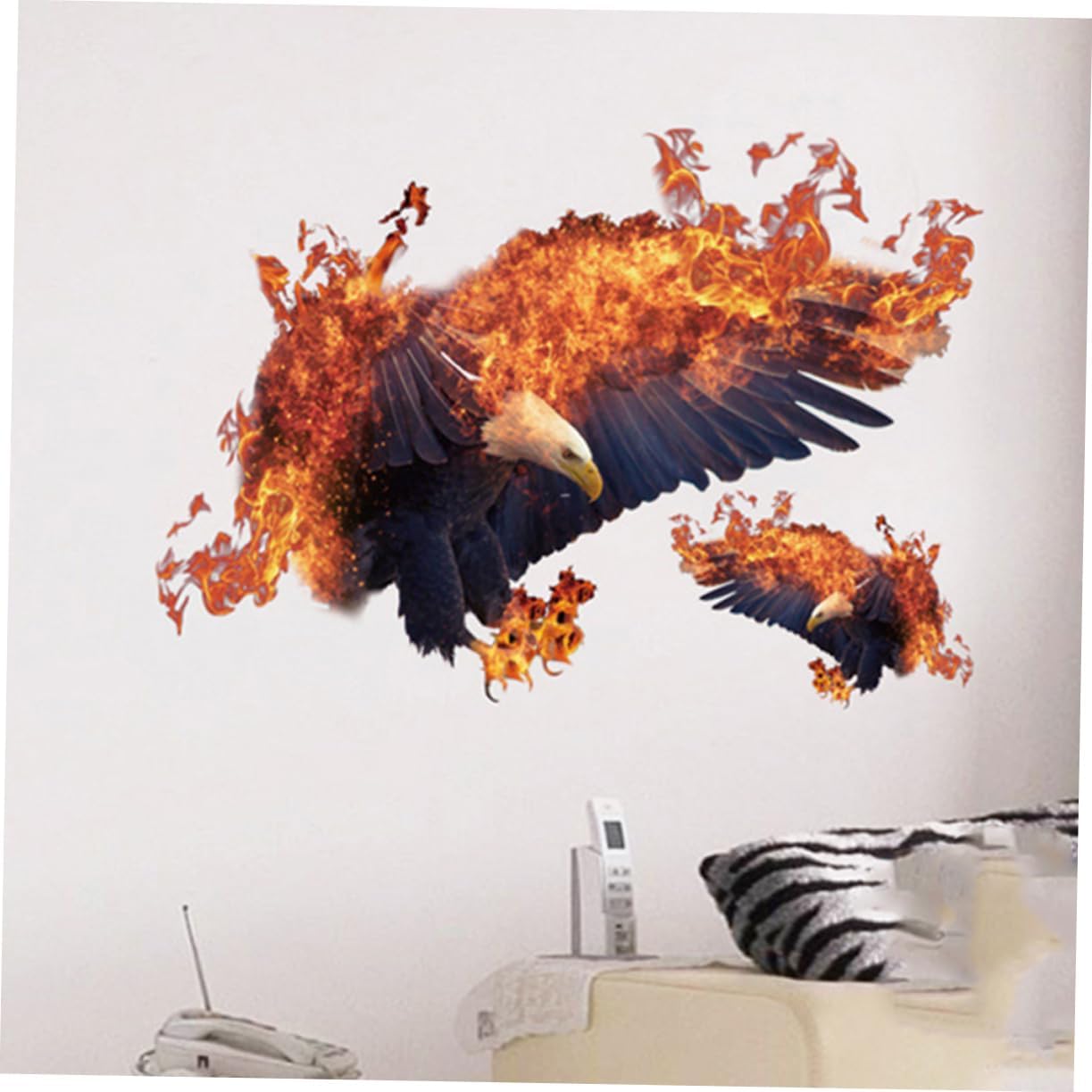 Mikikit Eagle Flame Wall Sticker Removable Mural Decal Eagle Wall Decor for Boys and Girls Bedroom Living Room size 50x70 sk7124