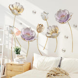 Runtoo 3D Flower Wall Stickers Gold Lotus Floral Wall Art Decals for Living Room Bedroom TV Background Wall Decor GS9720  Size: 60x90cm