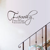 Family Where Life Begins and Love Never Ends Quote Decors Wall Saying Decals Quote for Home Wall Stickers Nursery Decor(5) size 30x60 dz011