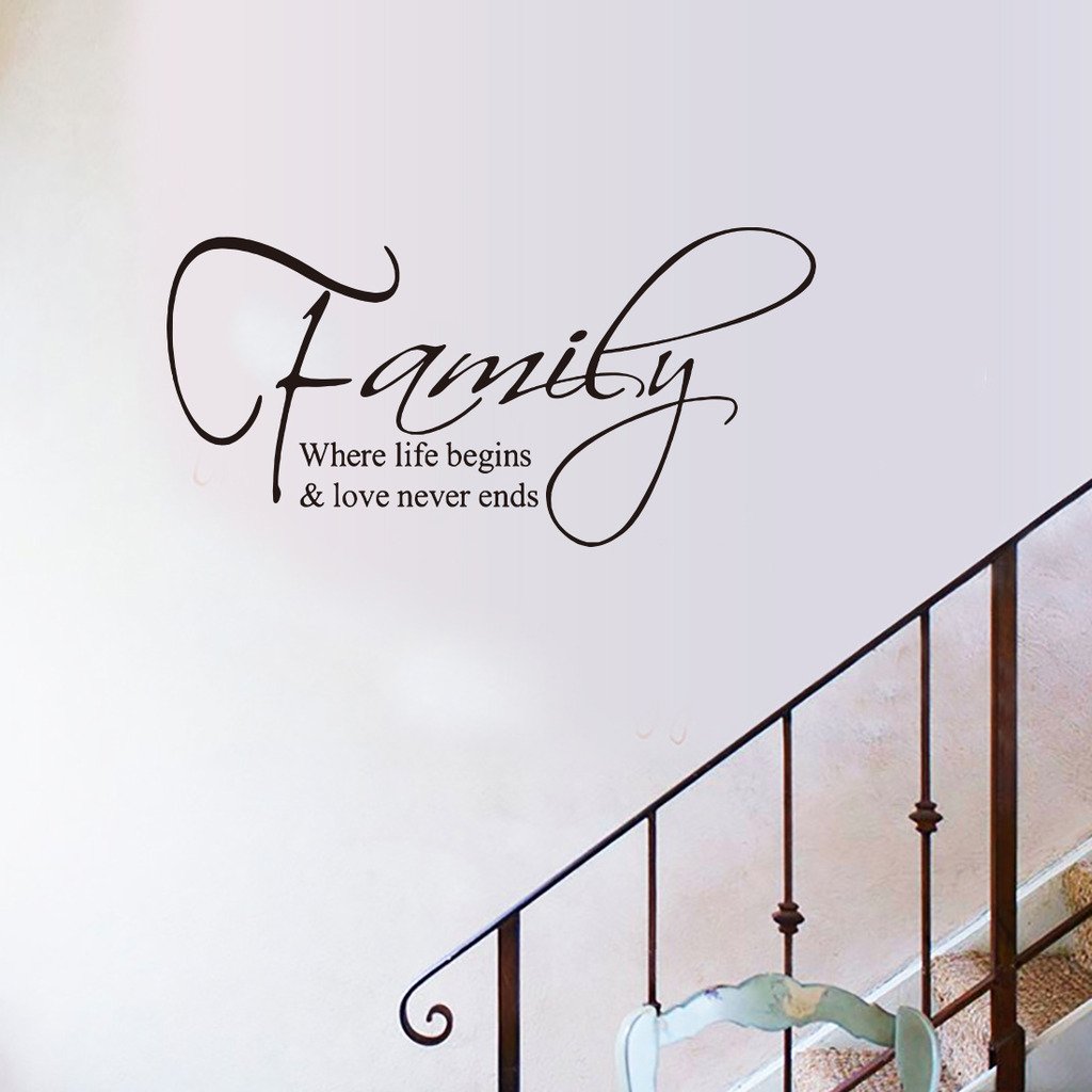 Family Where Life Begins and Love Never Ends Quote Decors Wall Saying Decals Quote for Home Wall Stickers Nursery Decor(5) size 30x60 dz011