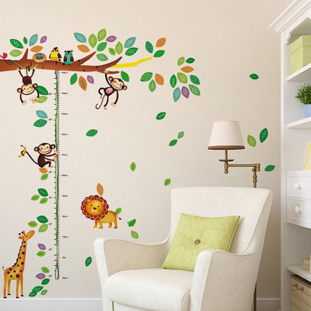 TOYMYTOY Height Measuring Tree Wall Sticker Removable Animal Growth Chart Han0ding Ruler Wall Decal Kids Nursery Wall Sticker  size 60x90 nc037